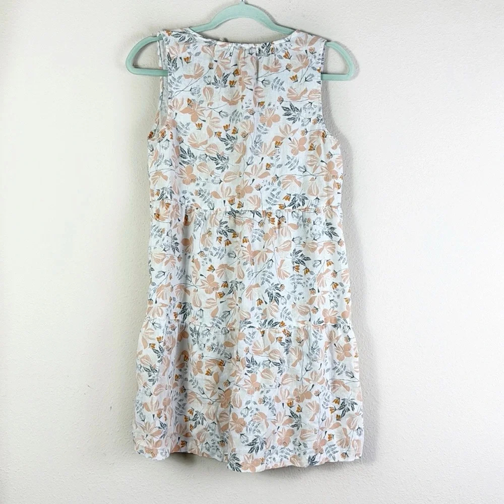 Joie 100% Linen Sleeveless Floral Tiered Babydoll Mini Dress Size Small - Picture 3 of 9